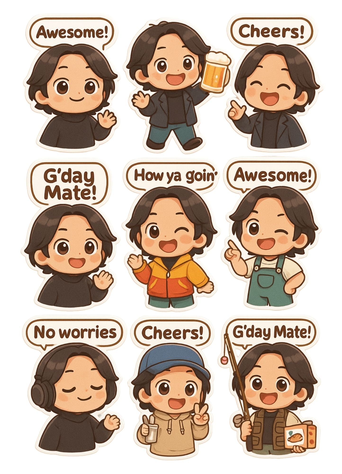 Customised Chibi Sticker Set – Your Photo Turned Into 9 Cute Stickers!